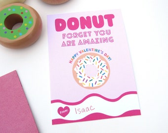 PRINTABLE, Valentine Cards, For Kids, Non Candy, Classroom, For Friends, For Teacher, Donut, School, Funny, Valentine Gift, Instant Download