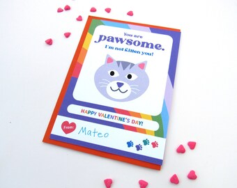 PRINTABLE, Valentine Cards, For Kids, Non Candy, Classroom, For Friends, With Cat, Animal, School, Funny, Valentine Gift, Instant Download