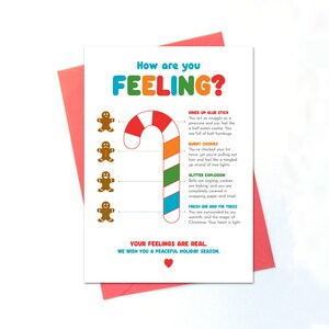 Christmas Card, Candy Cane, Gingerbread, For Teacher, For Woman, Instant Download, Feelings Thermometer, Self Care, Printable, Quirky