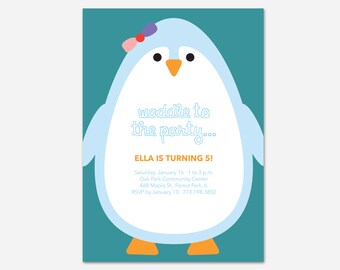 Penguin Birthday Party Invitation, Penguin Birthday, Penguin Printable, Flying Pinwheel