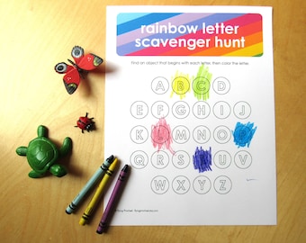 Búsqueda del tesoro del alfabeto, educación en casa imprimible del alfabeto, letras de aprendizaje, juego del alfabeto del arco iris, descarga instantánea, para niños, preescolar