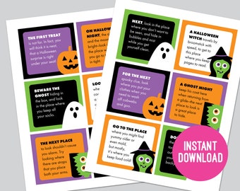 Búsqueda del tesoro de Halloween, imprimible, para niños, truco o trato, juego de Halloween, actividad de Halloween, pistas de búsqueda del tesoro, descarga instantánea