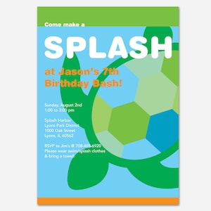 Splash Pad Birthday Party Invitation, Sea Turtle Invite, Ocean Party, Pool Party, Printable Invitation, Custom Invitation, Flying Pinwheel