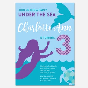 Under the Sea Birthday Invitation, Mermaid Birthday Invitation, Mermaid Party, Custom Invitation, Printable Mermaid, Flying Pinwheel