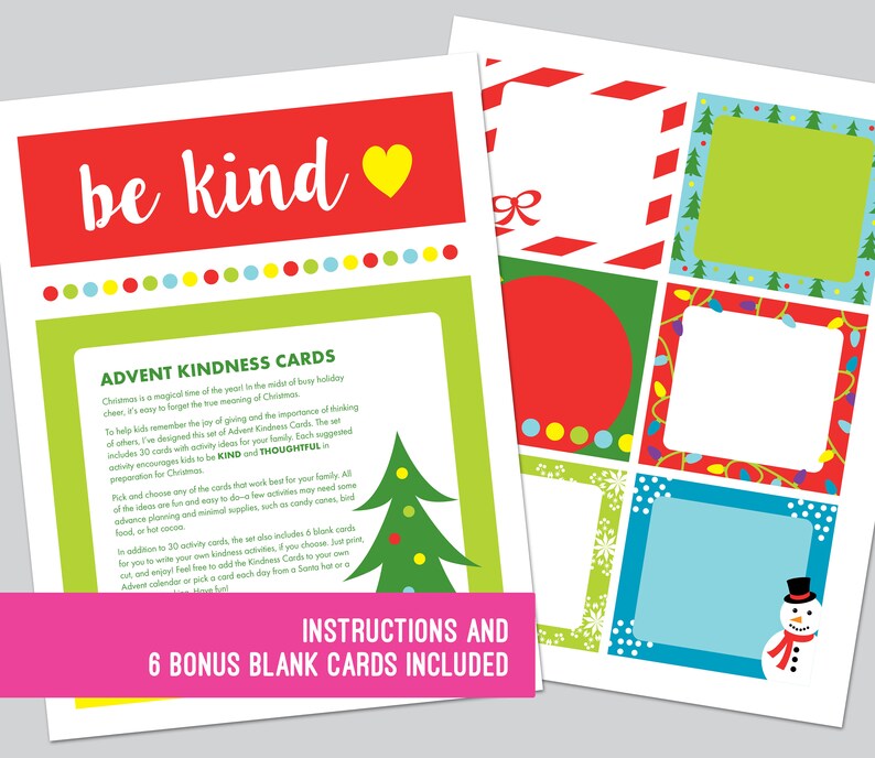 Advent Kindness Calendar, Random Acts of Kindness, Christmas Countdown