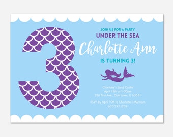 Under the Sea Birthday Invitation, Mermaid Birthday Invitation, Mermaid Party, Custom Invitation, Printable Mermaid, Flying Pinwheel