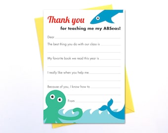 Teacher Appreciation Printable, Teacher Appreciation Week, Teacher Thank You Card, End of Year Teacher Gift, Fill in the Blank Thank You