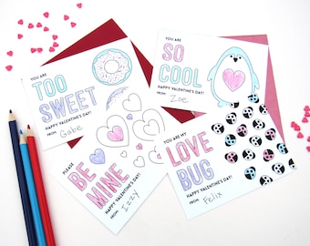 PRINTABLE, Valentine Cards, For Kids, Non Candy, Classroom, For Friends, Coloring Card, DIY Craft, School, Valentine Gift, Instant Download
