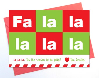 Fa la la Holiday Card, Merry Christmas Card, Personalized Christmas Card, Printable Holiday Card, Flying Pinwheel
