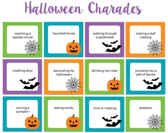 Charadas de Halloween, Para niños, Juego de fiesta de Halloween, Juego imprimible, Actividades de Halloween imprimibles, Juegos Zoom de Halloween, Juegos familiares