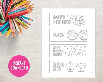 Personalizado feliz cumpleaños para colorear marcadores, para los niños, regalo de cumpleaños DIY, marcador imprimible para los niños, marcador personalizado, rueda voladora
