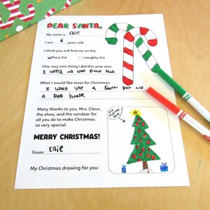 Querida plantilla de carta de Papá Noel, para niños, lista de deseos, de niño, imprimible, carta manuscrita, lista agradable, descarga instantánea, coloración navideña