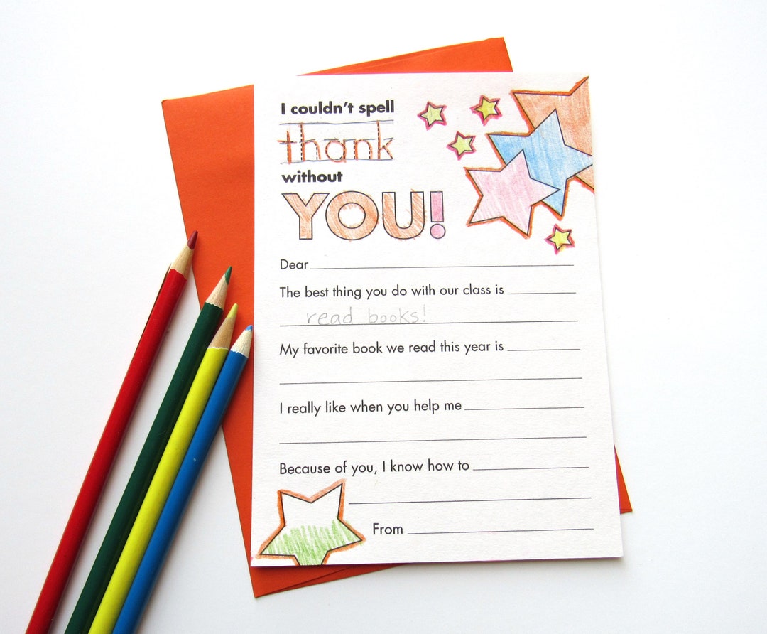 Teacher Appreciation Printable, Thank You Card, Printable Note, Fill in the Blank Letter ...