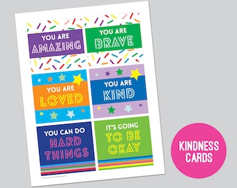 Tarjetas de bondad, notas para la lonchera, para niños, para adultos, imprimibles, puedes hacer cosas difíciles, la bondad importa, aula, digital, citas