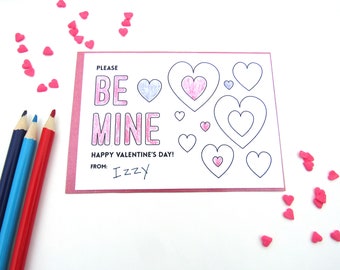 PRINTABLE, Valentine Coloring Cards, For Kids, Card DIY, For Classroom, Non Candy, Instant Download, Be Mine, For Friends, Valentine Gift