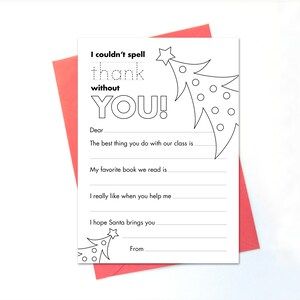 Christmas Teacher Card, Teacher Thank You Card, Printable Note, Fill in ...