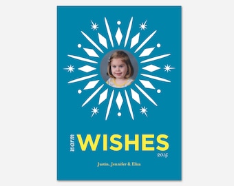 Tarjeta de vacaciones Warm Wishes, Tarjeta de vacaciones Snowflake, Tarjeta de vacaciones de invierno, Tarjeta de vacaciones personalizada, Tarjeta de vacaciones imprimible, Rueda de rueda voladora