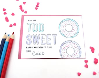 PRINTABLE, Valentine Coloring Cards, For Kids, Card DIY, For Classroom, Non Candy, Instant Download, Gift, For Friends, Donut Valentine