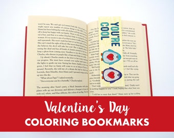 PRINTABLE Valentine Coloring Bookmarks, Gift DIY, For Classroom, For Kids, For Teacher, For Friends, Instant Download, Valentine Bookmark