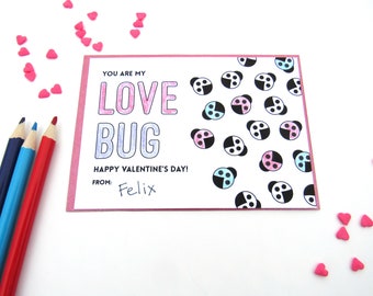 PRINTABLE, Valentine Coloring Cards, For Kids, Card DIY, For Classroom, Non Candy, Instant Download, For Friends, Love Bug, Valentine Gift