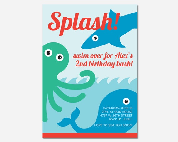 Sea Creature Birthday Party Invitation, Ocean Birthday Invite, Underwater Invite, Custom Invitation, Printable Invitation, Bold Design