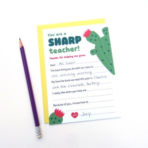 DRUCKBARE Lehrer Wertschätzung, Fill in the Blank, Dankeschön Karte, Kaktus Lehrer, Sofortiger Download Vorlage, Ende des Jahres Lehrer Geschenk, Kinder