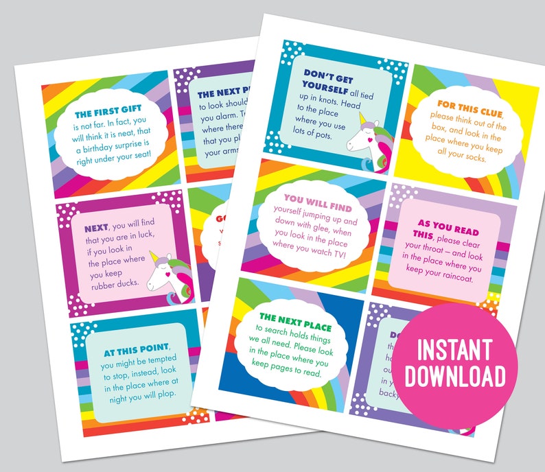 Birthday Scavenger Hunt Clue Cards Printable For Kids | Etsy
