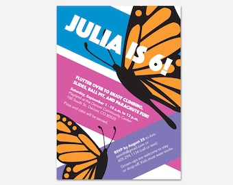 Monarch Butterfly Birthday Party Invitation, Butterfly Party, Custom Invitation, Printable Invitation, Flying Pinwheel