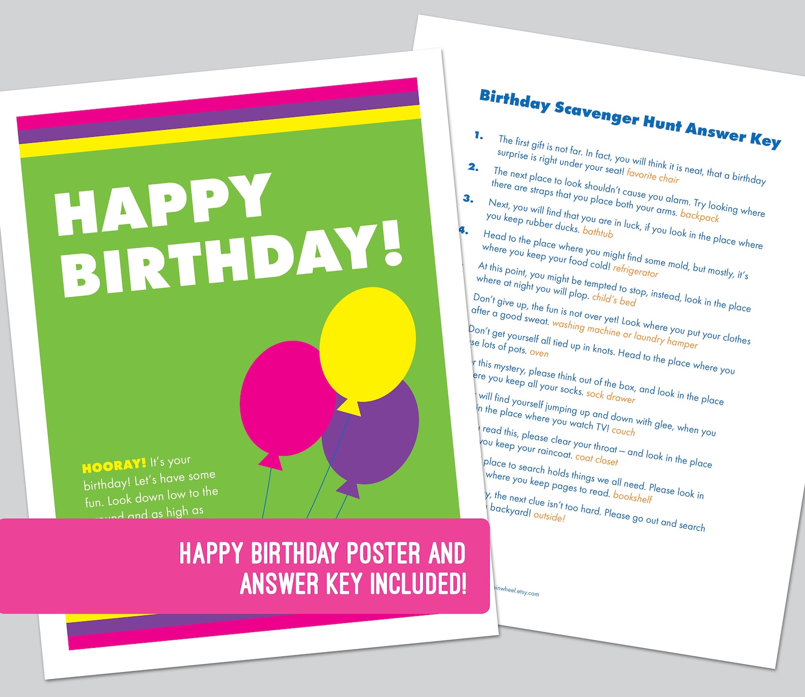 Birthday Scavenger Hunt Clue Cards Printable For Kids | Etsy