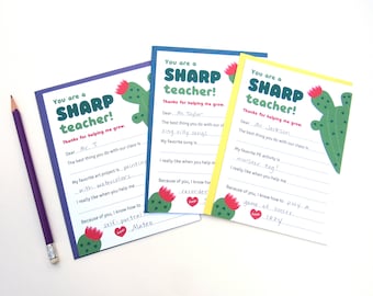 PRINTABLE Specials Teacher Gift, Art Teacher, Music Teacher, PE Teacher, Teacher Thank You Card, Fill in the Blank Template, Cactus Card