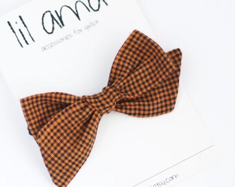 Mustard Plaid Hair Bow: Fall Headband or Clip