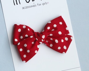 Red Polka Dot Hair Bow: Baby Girl Headband or Clip
