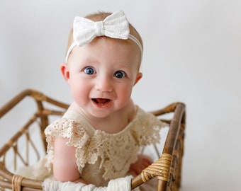 Eyelet Lace Hair Bow: Baby Girl Headband or Clip