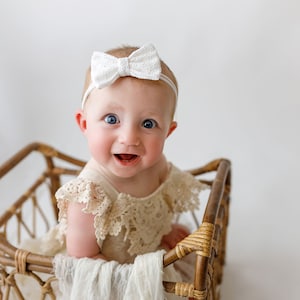 Eyelet Lace Hair Bow: Baby Girl Headband or Clip