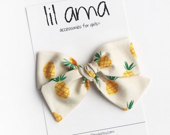 Pineapple Bow: Baby Girl Headband or Clip, Summer Hair Accessories, Tropical Print