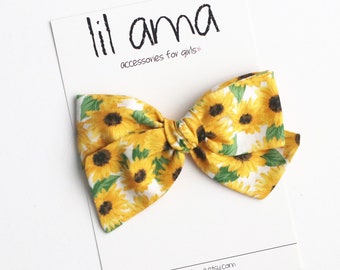 Sunflower Bow, Baby Bow Headband, Floral Hair Bow, Summer Newborn Headband