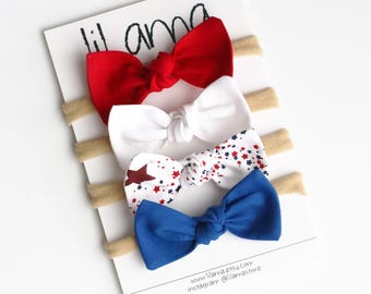 July 4th Baby Headband Set: Red, White, Blue Star Hair Bows