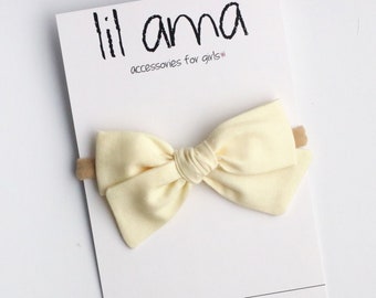 Light Yellow Baby Bow Headband, Fabric Hair Bows, Newborn Girl Gift