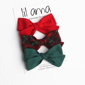Red, Green, Plaid Christmas Hair Bows, Baby Girl Gift , Toddler Headbands