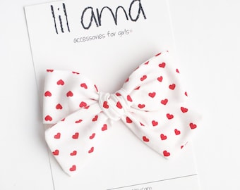 Valentines Day Heart Hair Bow, Baby Girl Headband or Clip, Toddler Bows