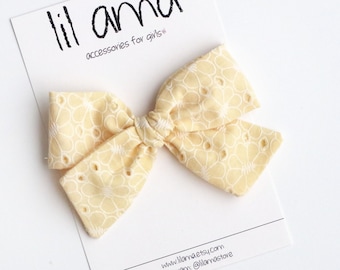 Yellow Eyelet Bow: Baby Girl Spring Headband or Clip