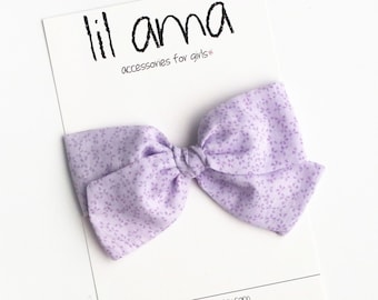 Purple Floral Baby Bow: Lavender Cotton Hair Bow