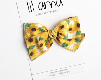 Sunflower Baby Bow, Floral Hair Clip or Headband, Girl’s Accessory, Baby Shower Gift