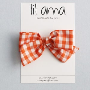Fall Gingham Hair Bow, Baby Girl Hair Accessories, Autumn Gift