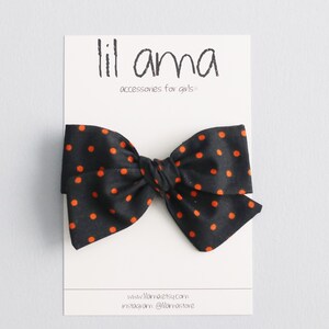 Halloween Hair Bow, Black Orange Polka Dot Headband or Clip