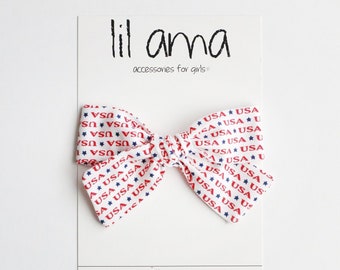 4th of July American Flag Hair Bow, Baby Girl Headband or Clip