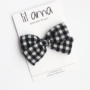 Black and White Gingham Hair Bow, Baby Girl Headband, Newborn Hair Accessories