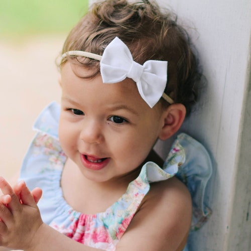 White Baby Headband White Cotton Hair Bow Newborn Headband Etsy