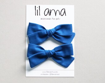 Royal Blue Pigtail Bow Set, Cotton Pigtail Bow Clips, Pigtail Bows, Toddler Hair Clips, Hair Bow Sets,