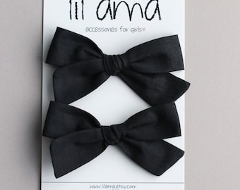 Black Pigtail Bows: Baby Toddler Hair Clips, Set of 2